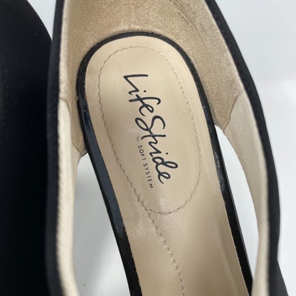 Life Stride Womens Black Vegan Suede Comfort Heel Slip On Peep toe Pumps 9.5 - Picture 5 of 11